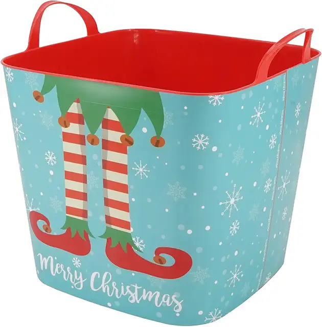 SP Bernese Wood Basket with Christmas Decoration - Elf Design Plastic Storage 25L