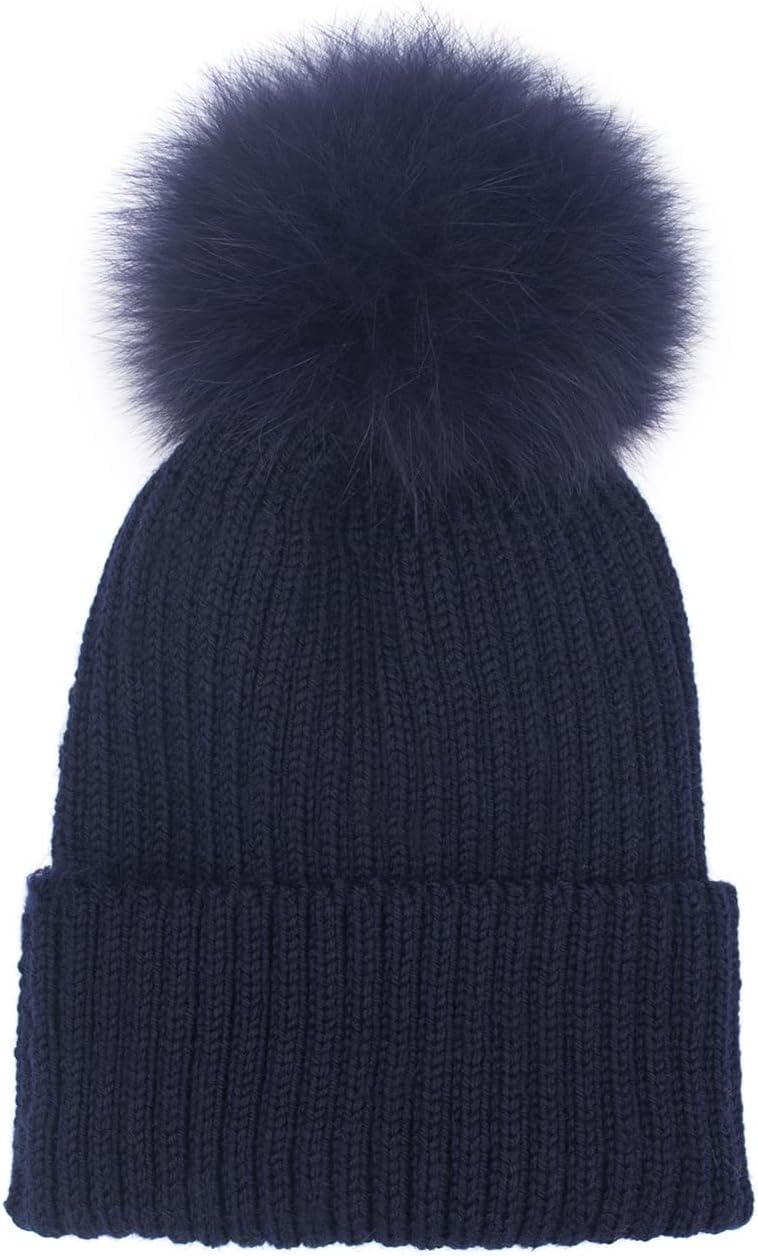Fox Knit Hat - Removable Pom Fur Ski Style Hat - Warm Winter Fashion
