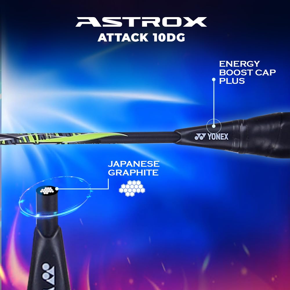 Yonex Astrox Attack 10DG - Racchetta da badminton ultra forte, realizzata in grafite giapponese, con corda e copertura completa (80 g, 14,5 kg, blu legione)
