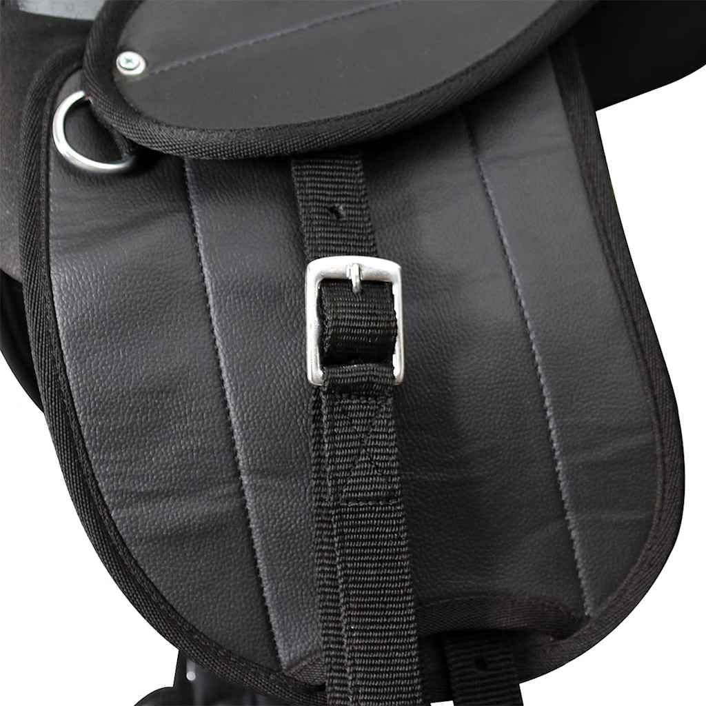 Set di sella per pony, 25,4 cm, colore nero, con coprisella imbottito, staffa, cintura e supporto per staffe, imbottita ergonomica, per una comoda equitazione su pony, ideale per il tempo