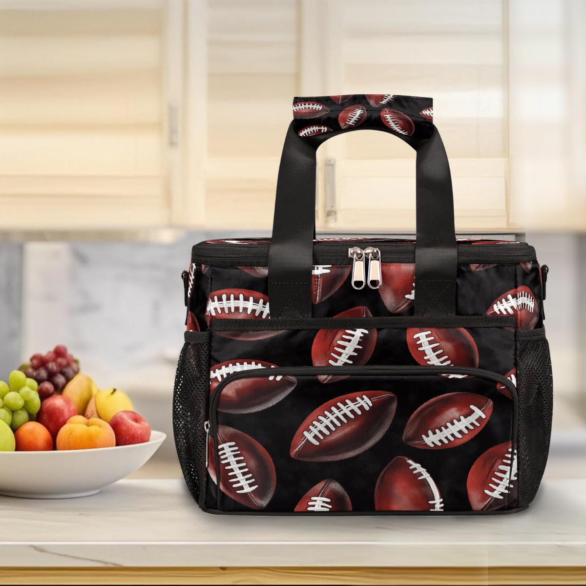 Mexpekil Borsa termica riutilizzabile a prova di perdite per il pranzo a forma di pallone da football americano, picnic, borsa termica per donne, uomini, lavoro, campeggio, spiaggia, ufficio, 24