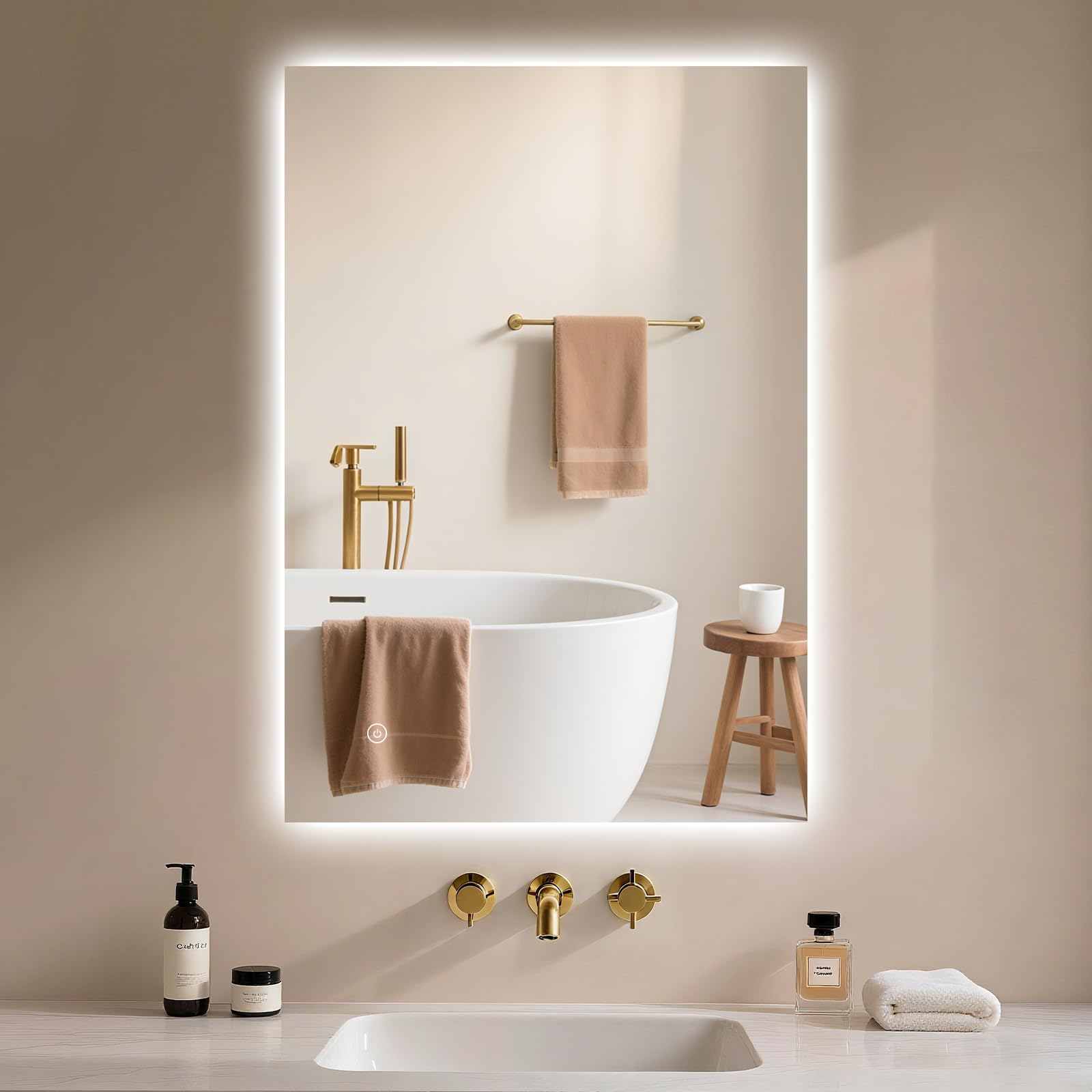 Archaluxe Bathroom Mirror with LED Light: 50x70cm Illuminated Wall Mounted Smart Mirror with Touch Sensor, 3 Colors Dimmable, Memory Function, IP44 LED-Bathroom-Mirror Horizontal/Vertical
