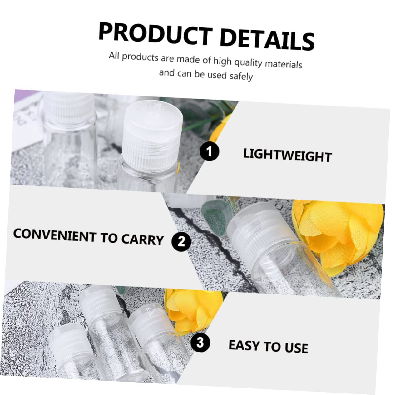 72piezas Botellas De Viaje para Loción Tapa Abatible Envases De Transparentes para Maquillaje y Cosméticos Dispensadores Reutilizables