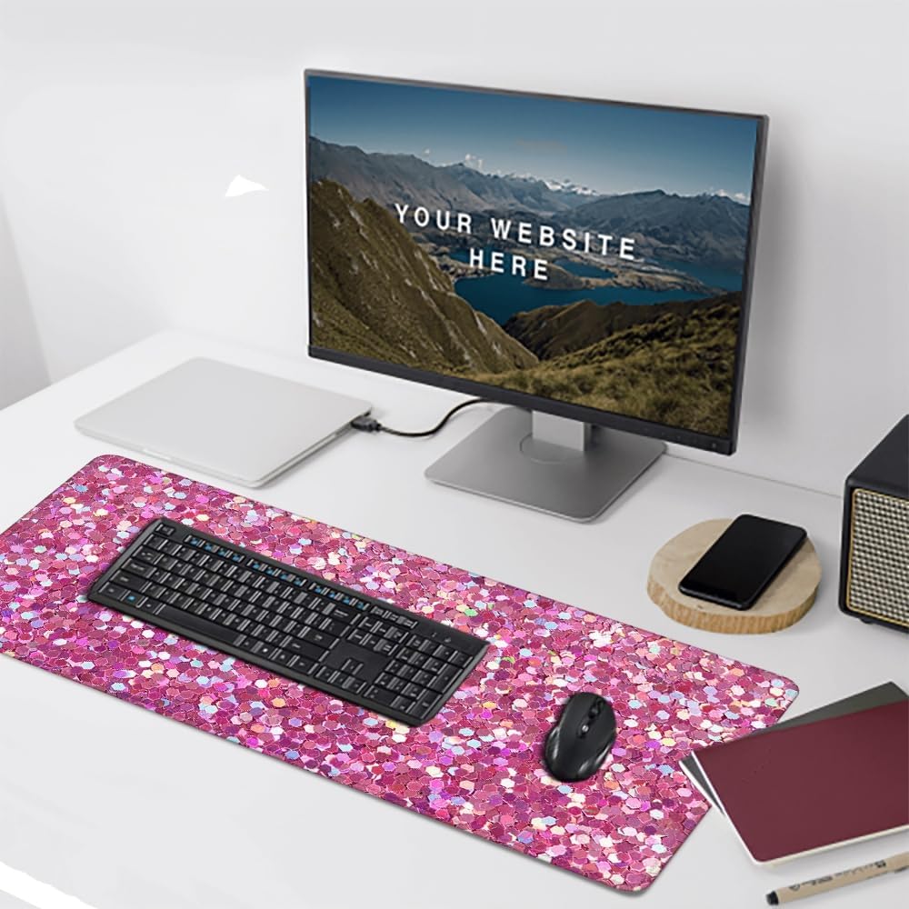 Desk Mat Pink Glitter Texture Desk Pad Large Mouse Pad Gaming Mousepad Extended XXL Keyboard Pad 35.4 x 15.7 in Laptop Computer Mouse Keyboard Mat for Office Decor