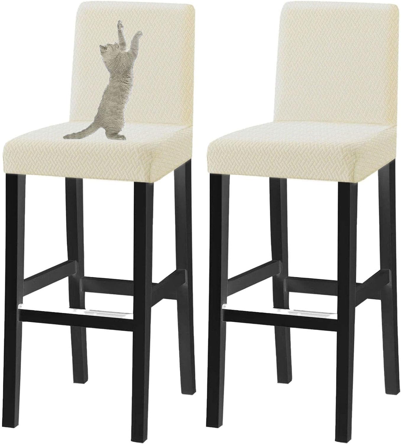 HACLEN Jacquard Bar Stool Covers with Backs Cat Scratch Proof, Stretch Pub Stool Chair Covers Soft Barstool Covers Washable for Bar Banquet (Beige,2 PCS)