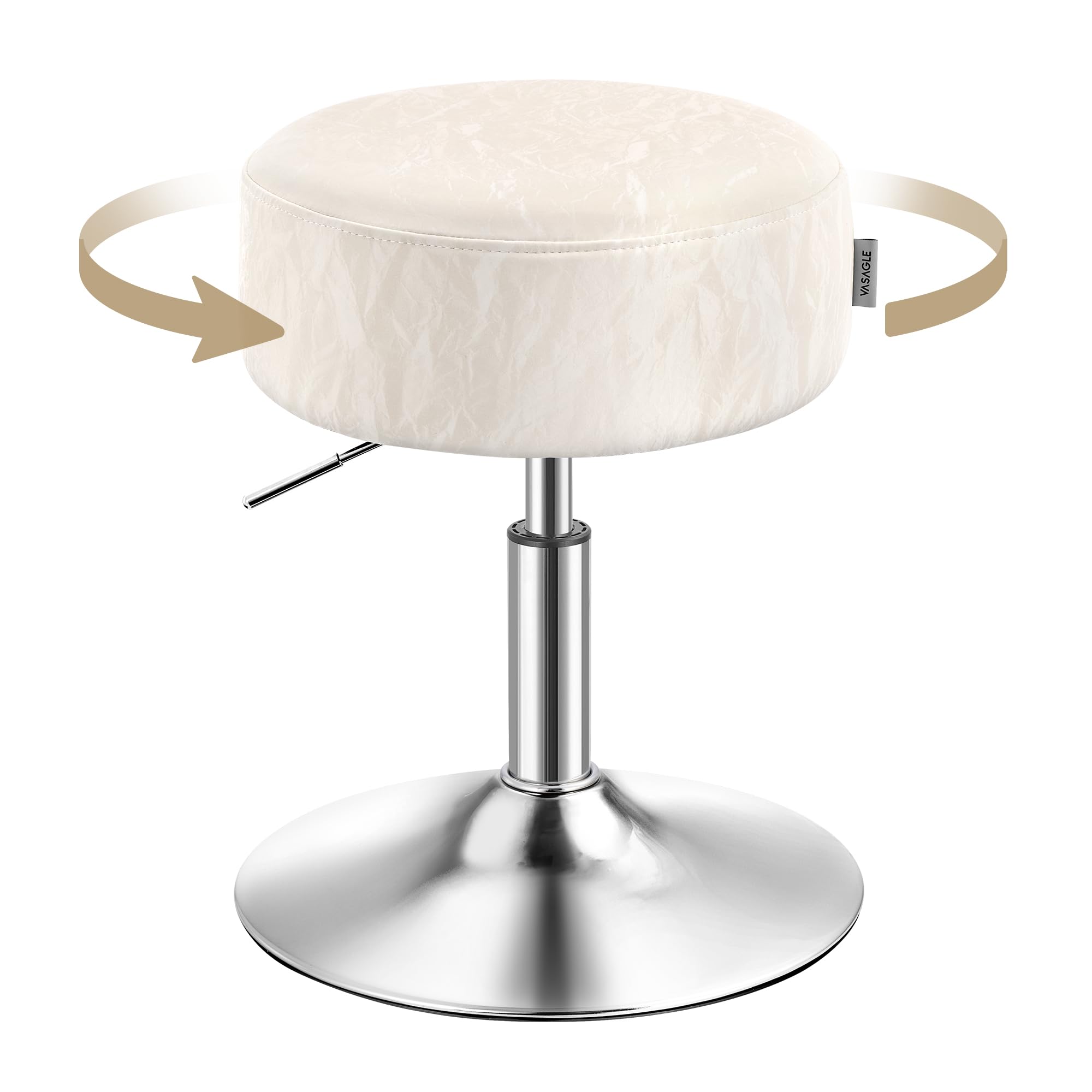 VASAGLE Taburete de Maquillaje, Silla de Tocador, Altura Ajustable, 360° Giratorio, PU, Asiento Grueso, para Dormitorio Cocina Comedor, Moderno, Blanco Crema LJB120W01