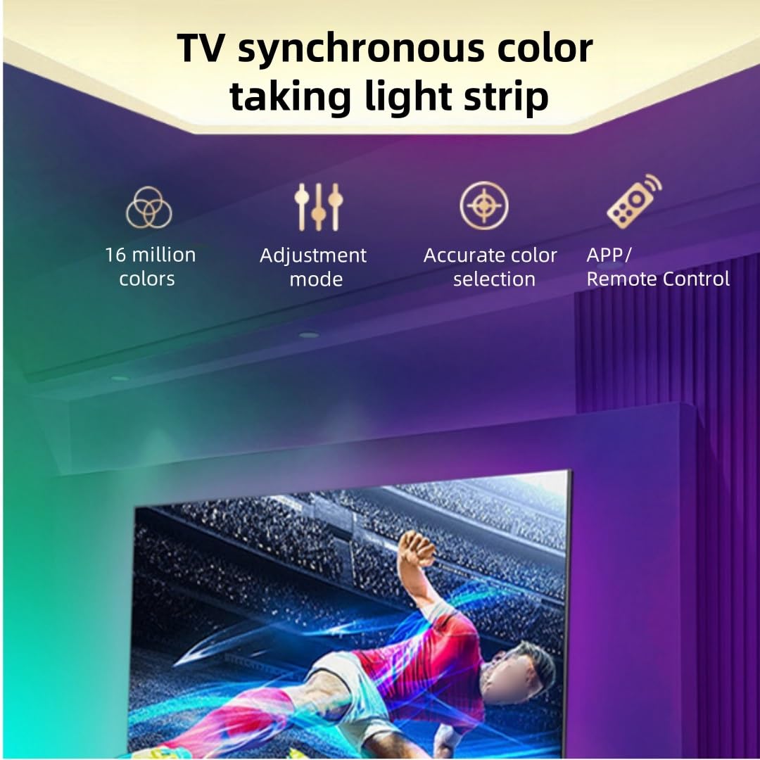 Bande lumineuse led pour tv bande lumineuse synchronisation intelligente avec l'écran capture automatique couleur précise réglages APP atmosphère l'ordinateur bande lumineuse synchronisation(55-70 inc