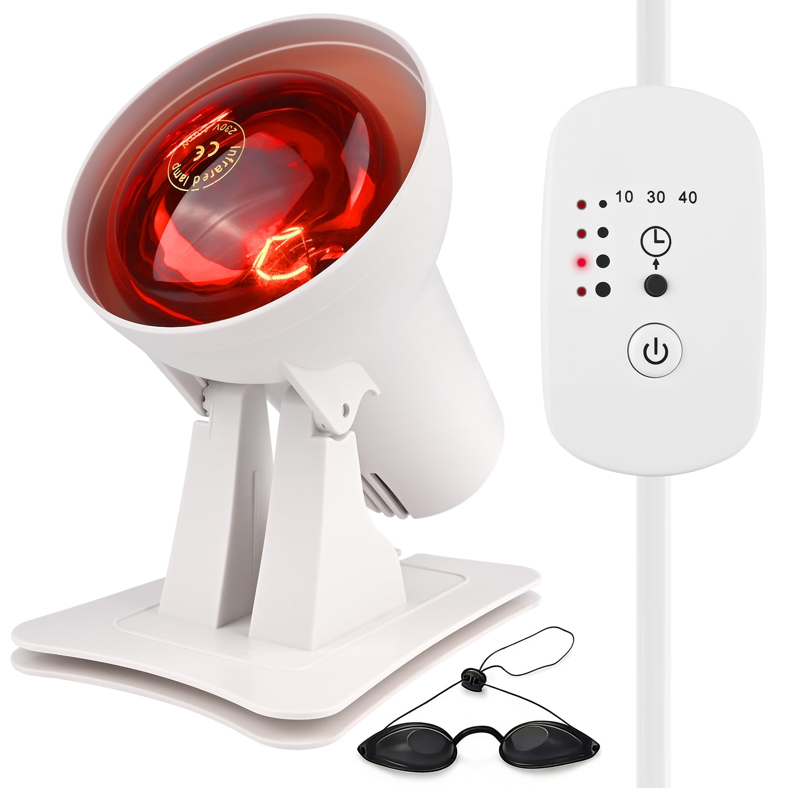 Lámpara Infrarroja 150W con 4 Niveles de Temperatura y 3 Temporizadores, Ángulo Ajustable, Calor Profundo Contra la Fatiga Muscular, Luz Roja Terapia para el Rostro y el Cuerpo