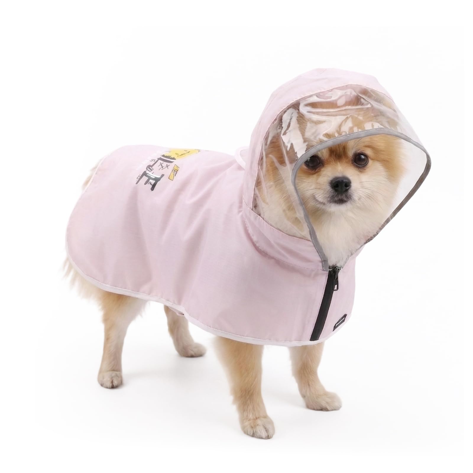 Supcomsta Dog Raincoat with Hood Reflective Strip, Waterproof Pet Poncho for Small Medium Dogs, Lightweight Breathable Rain Jacket with Leash Hole (Pink, L)