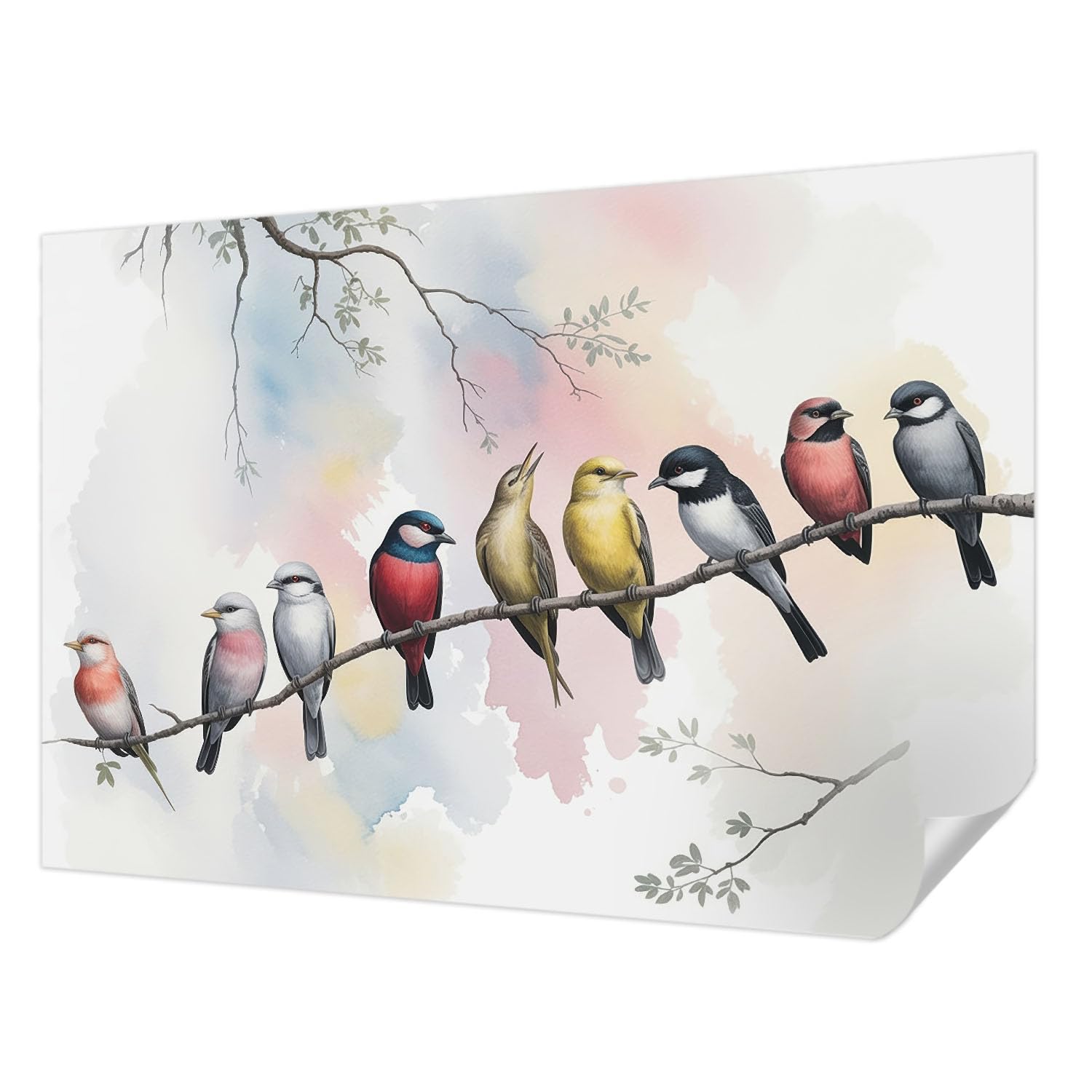 Papier Peint Adhésif Résistant aux Taches Tulup Décoration Murale Oiseaux 152x104 cm Lavable