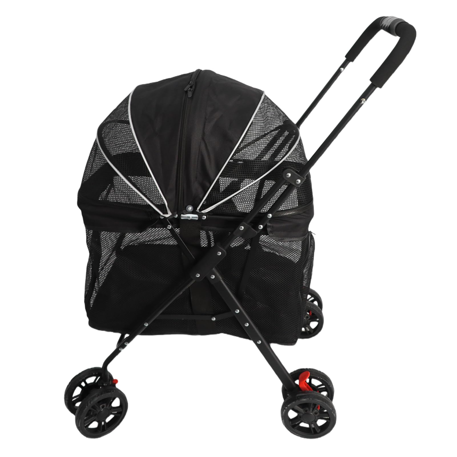 Cochecito plegable para mascotas, malla transpirable de 360 ​​grados con dosel con cremallera de 2 vías, bandeja de comida desmontable, portavasos, cochecito de viaje para perros (Negra)
