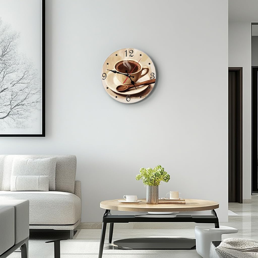 Reloj de pared redondo silencioso de 10 pulgadas, funciona con pilas, decorativo para sala de estar, dormitorio, cocina, baño, comedor, oficina o escuela (taza de café marrón)