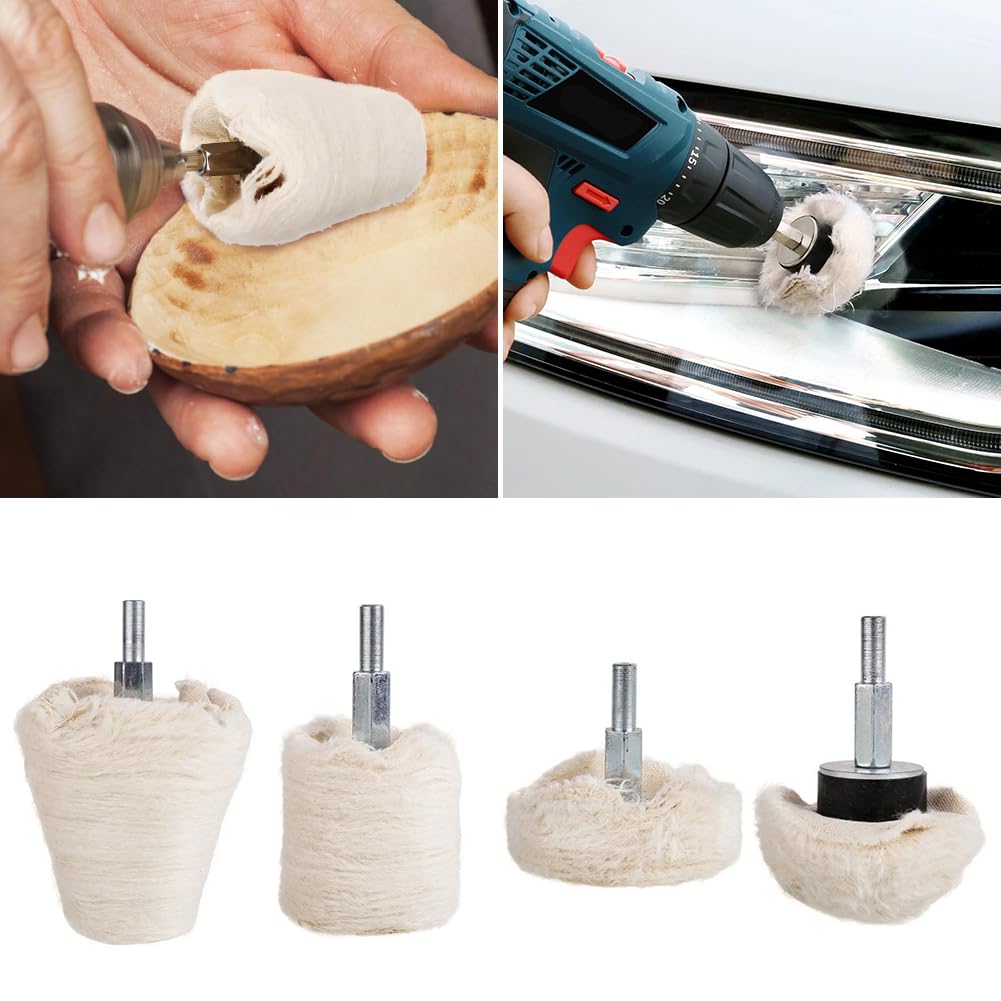 5 Rotelle Di Lucidatura In Cotone | Per Trapano | Forme Diverse | Per Auto, Gioielli, Acciaio | Set Professionale - Foto 6