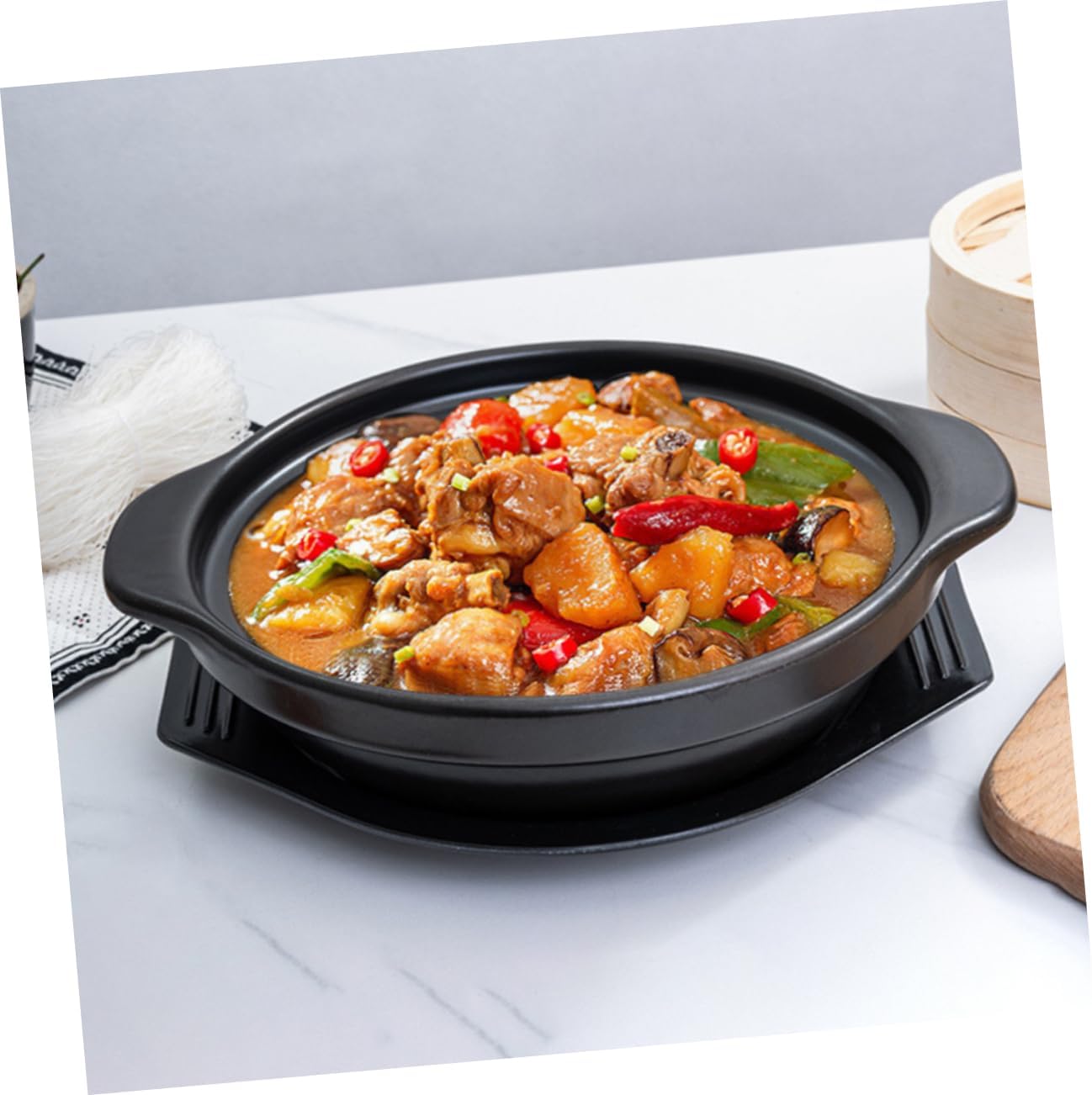Unomor 1Set Casserole Pot with Lid Tray High Temperature Cooking Pot for Dry Cooking for Braising Stewing and Noodles Stylish Ceramic Cookware for Single