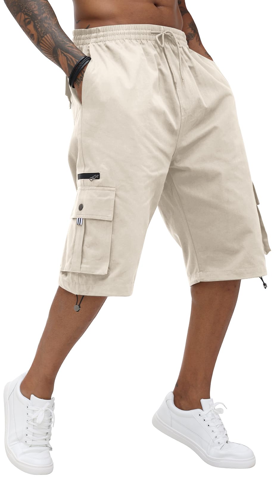Linsennia Bermuda Cargo Pantaloncini Donna Larghi Lunghezza Ginocchio Cotone Vita Alta Shorts Estivi Harajuku (Khaki,S