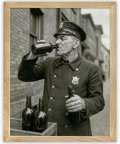 To Serve, Protect, & Sample 11x14 Framed Poster  Speakeasy Vintage Bar Wall Art, Prohibition Era Cop Humor, Black & White Drinking Photo for Man