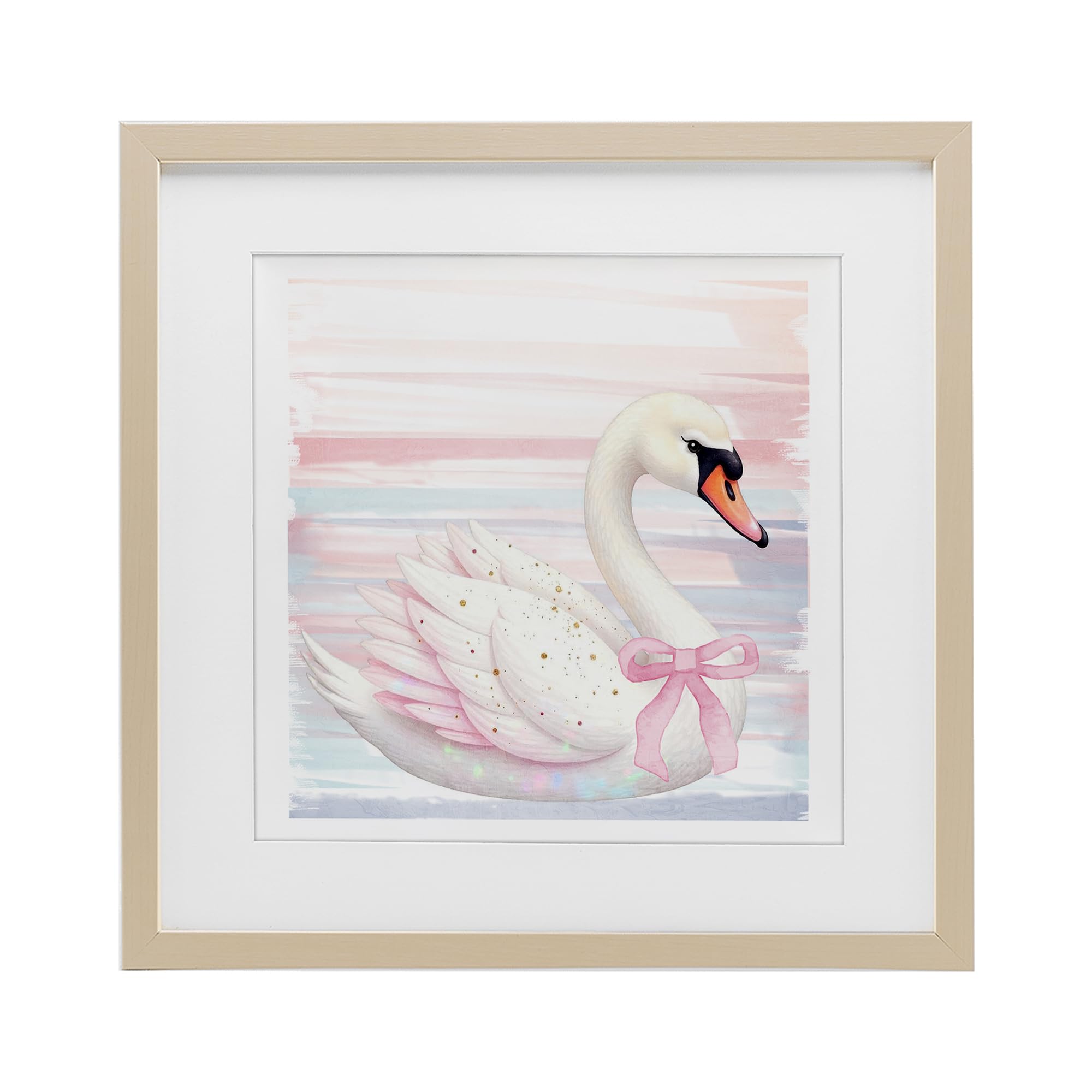 Stupell Industries Pink Swan with Ribbon Birch Framed Print Under Glass, design by Kim Allen, 16 x 16