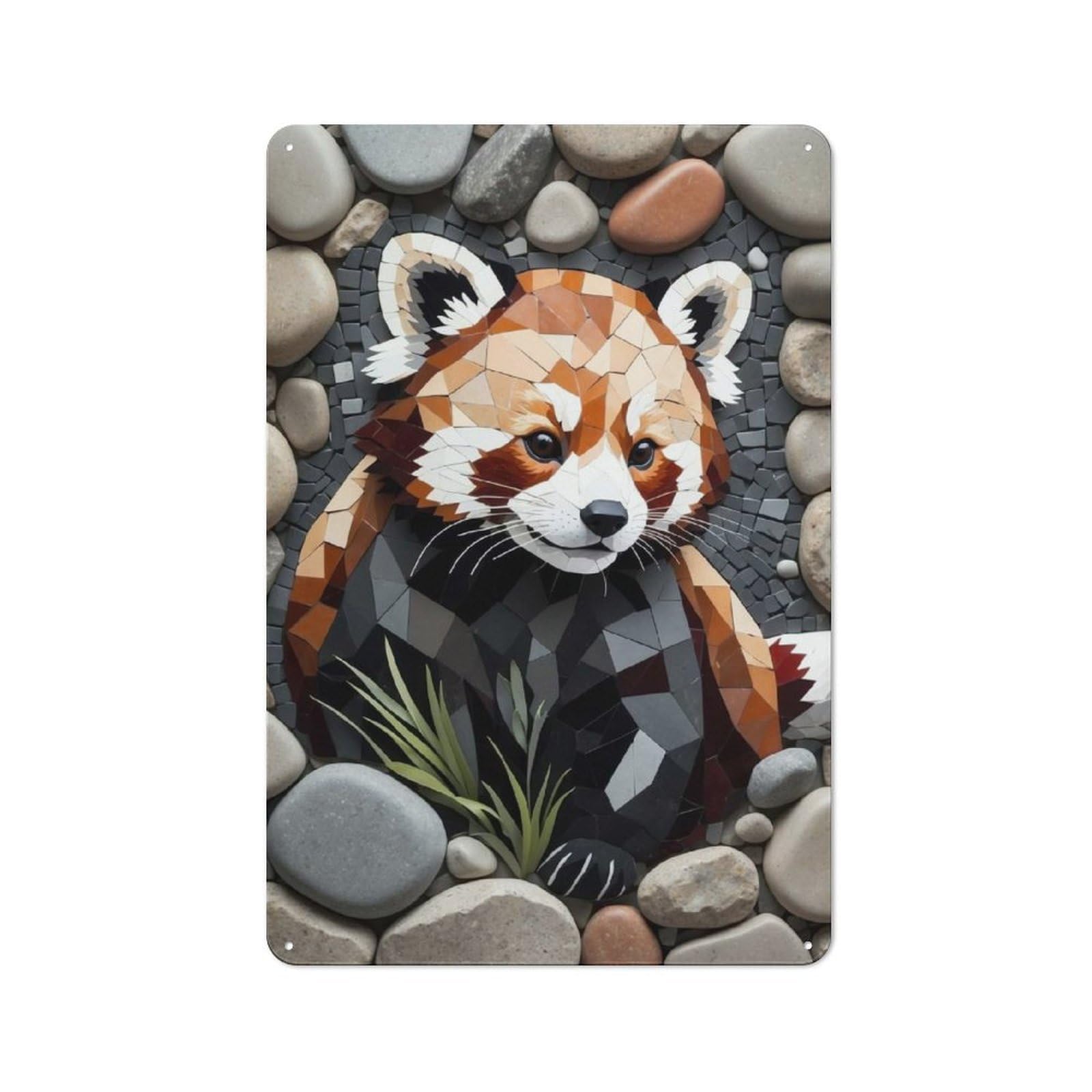 Junmoney Style-11 Tin Wall Plaque 30X20cm With Red Panda Mosaic Art For Guest Room Or Hallway, For Garage, Workshop And Man Cave Decoration