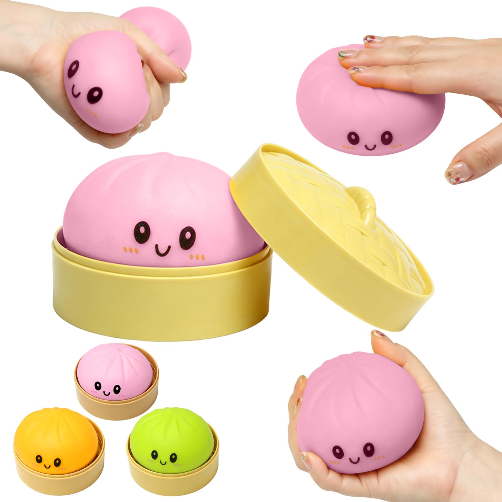 LEADSTAR Dumpling Squishies, Glitter Dumpling Mystery Box, Colorful Dumplings with Steamer Stress Relief Fidget Sensory Toy, Soft Squeeze Decompression Dough Toy for Adult Boys and Girls