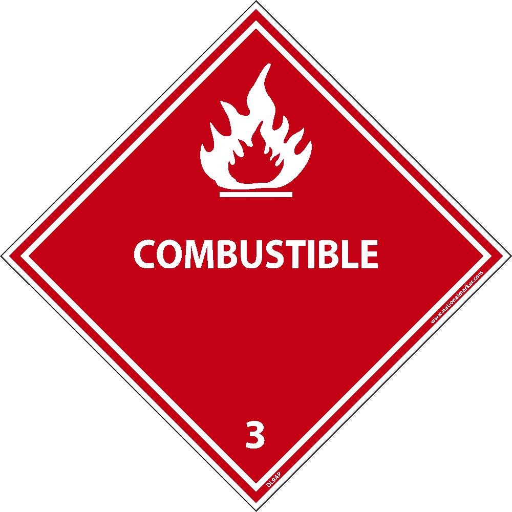 NMC DL9ALV National Marker Dot Shipping Label, Combustible 3, 4 Inches x 4 Inches, Ps Vinyl, 500/Roll