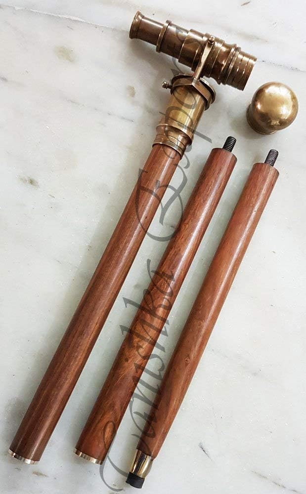 Beautiful Nautical Antique Finish Walking Stick Telescope Collectible Wooden Cane with Brass Telescope Handle