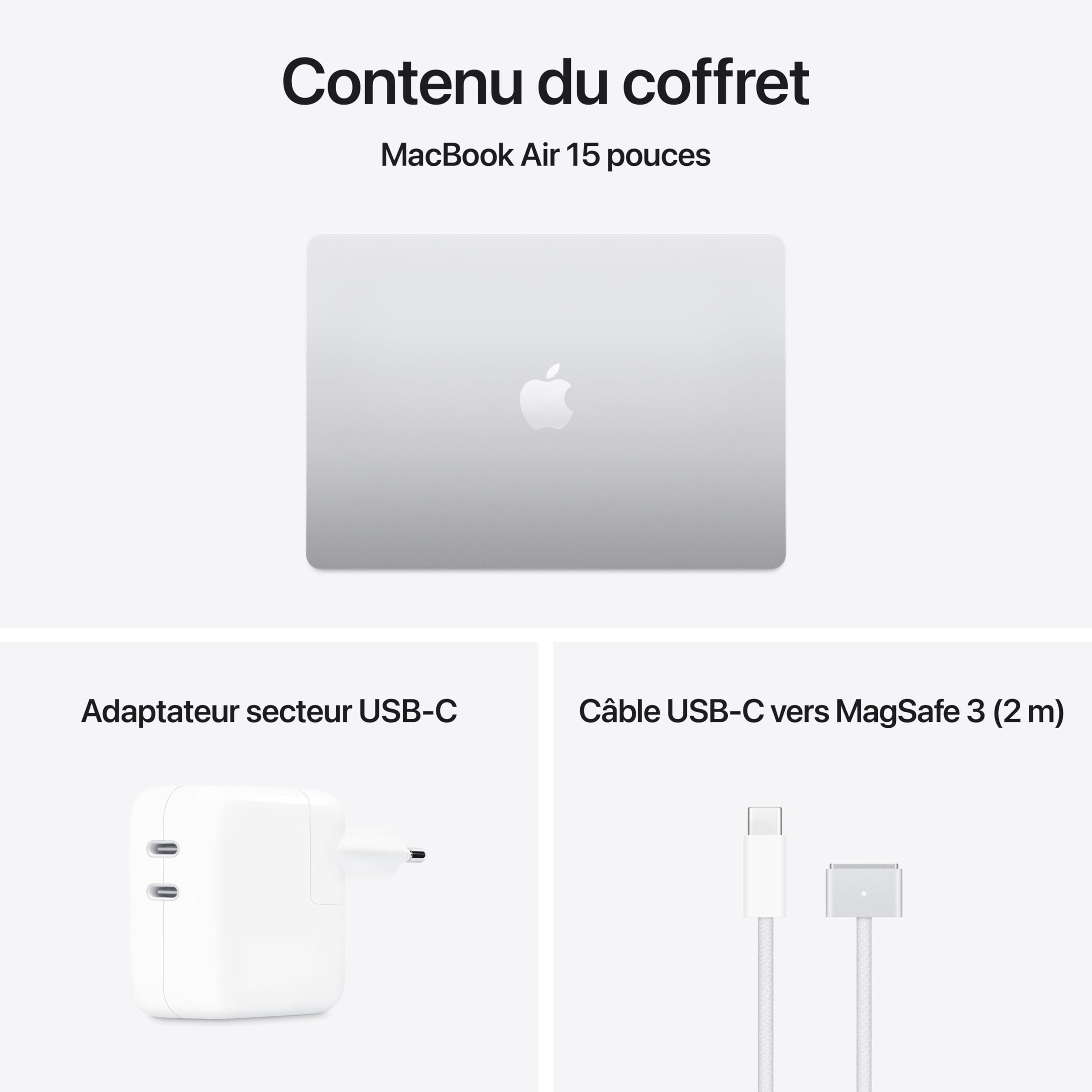 Apple MacBook Air 15 Pouces Ordinateur Portable avec Puce M4 : Conçu pour Apple Intelligence, Écran Liquid Retina de 15,3 Pouces, Mémoire unifiée de 16 Go, Stockage SSD de 256 Go, Touch ID ; Argent