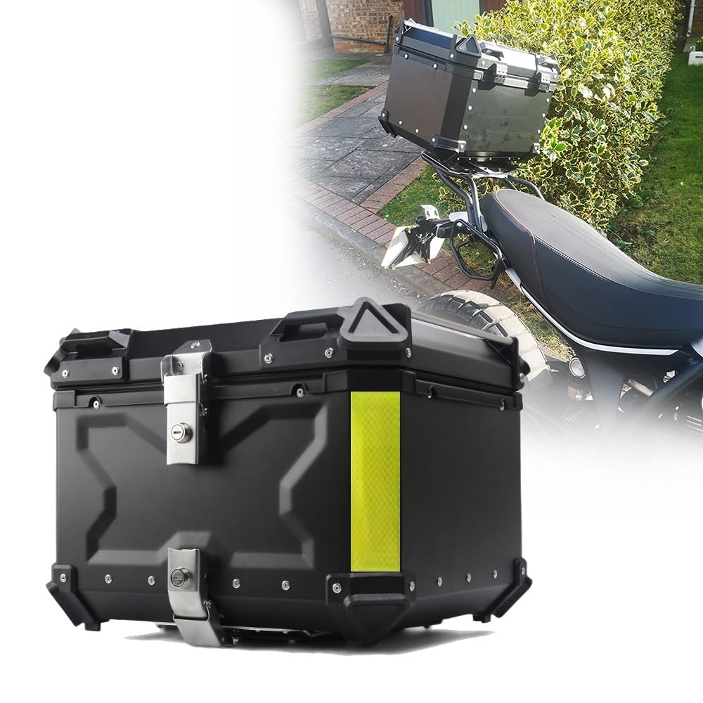 Coffre de Moto Aluminium Topcase Moto Étanche Scooter Moto Quad 36L 45L 55L 65L 80L 100L Valise Top Case avec Dossier Et Poignée(Noir,45L)
