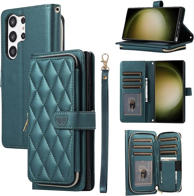 YYTVN Wallet Case for Samsung Galaxy S25 Ultra 6.9 inch with Zipper Card Holder & Shoulder Strap & Wrist Strap, Crossbody Purse Handbag Stylish