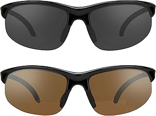 proSPORT BIFOCAL Reading Sunglasses 2 Pairs Pack +2.25 Smoke and High Definition Amber Lenses, Men Women