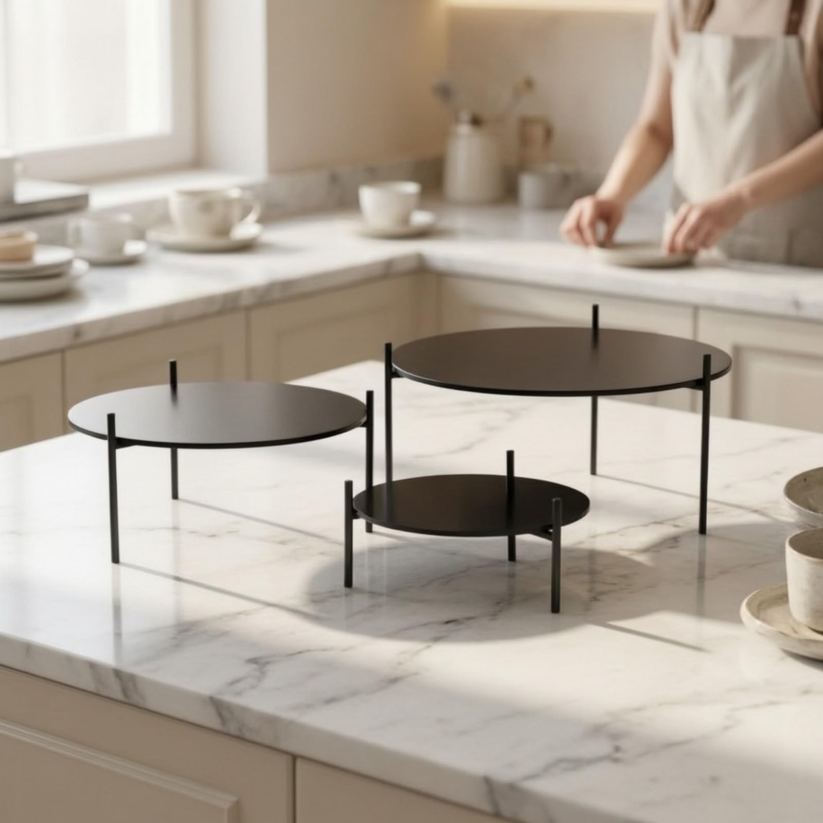 3 Pezzi Alzatina Nera con Vassoio Acrilico Decorativo Pasticcini con Vassoio in Acrilico Elegante per Buffet, Feste Del Tè