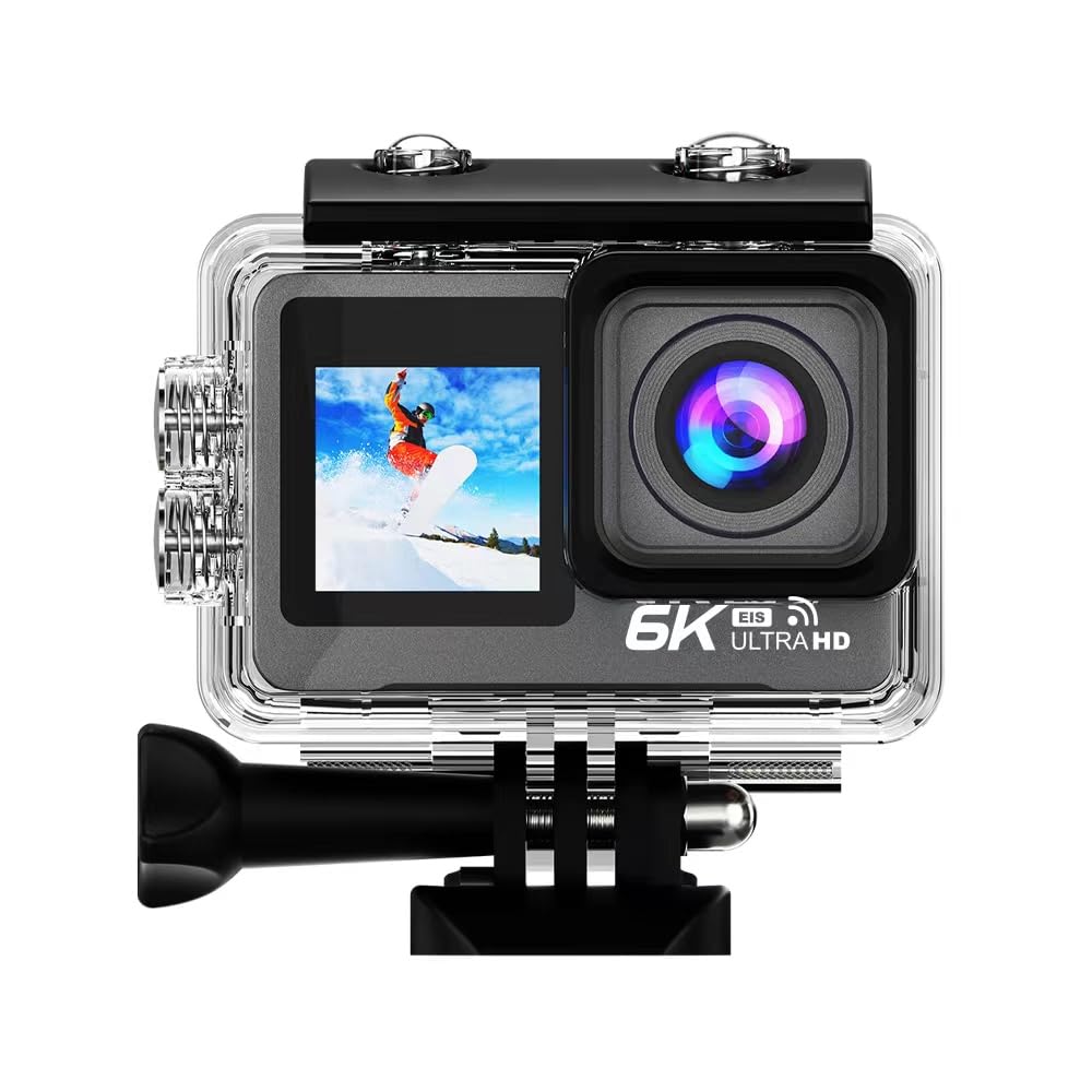 Lipa AT-M82TR Kamera sportowa IPS Wifi wodoodporna - Czujnik IMX - 21 akcesoriów - Rozdzielczość 6K - Podwójny ekran - SD do 256 GB - Zdalna -6K 30 kl./s - EIS - +SD 16 GB