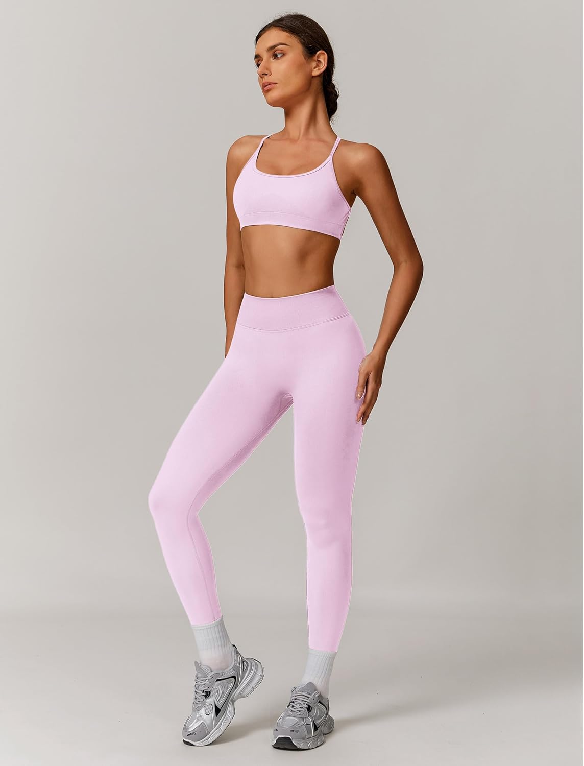 Workout Sets for Women 2 Piece Strappy Back Sports Bra and High Waisted Yoga Leggings Jogger Gym Active Sets - Image 5