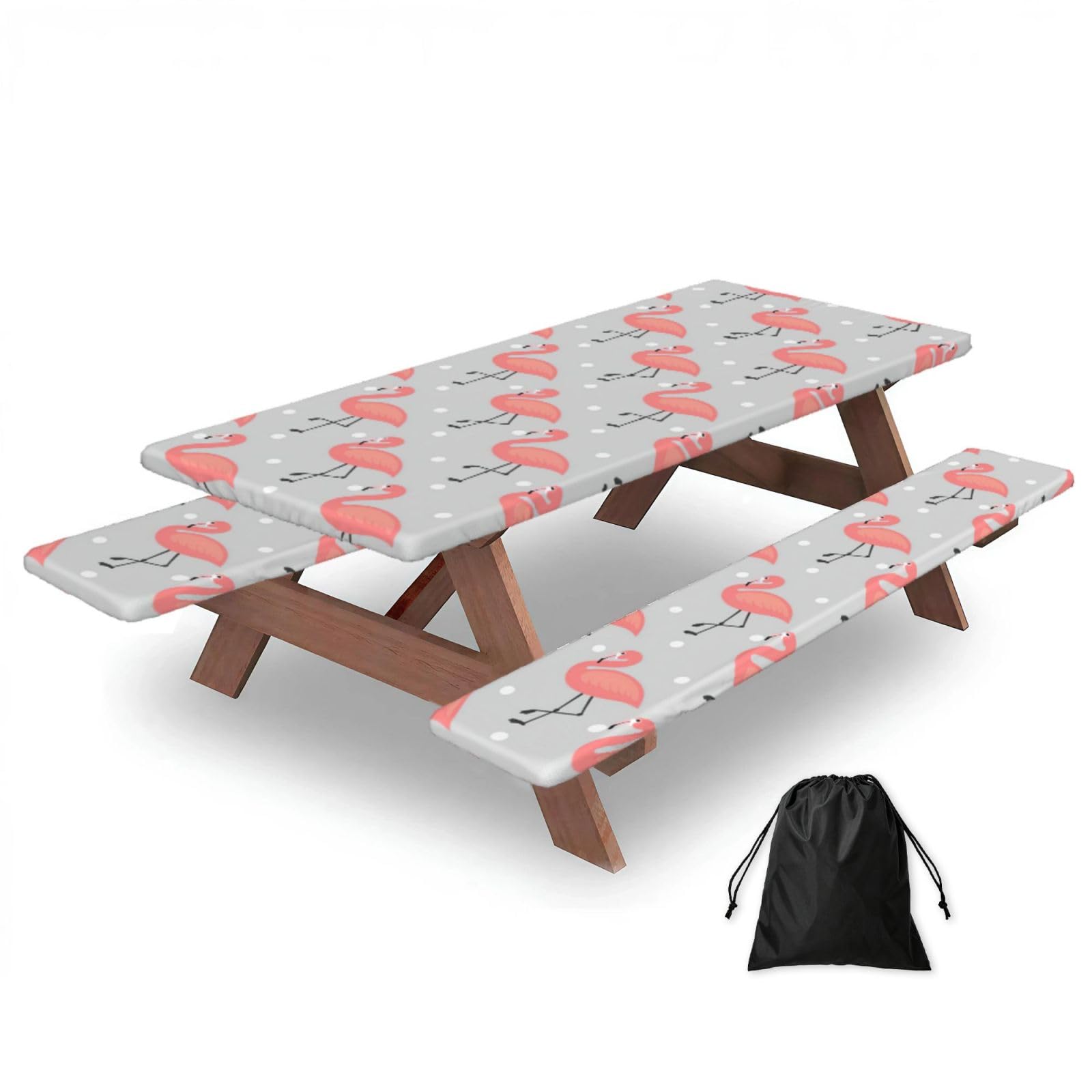 Yqxwjl Black Flamingo Print Camping Essentials Waterproof Camping Table And Bench Cover With Drawstring Bag 183 Cm