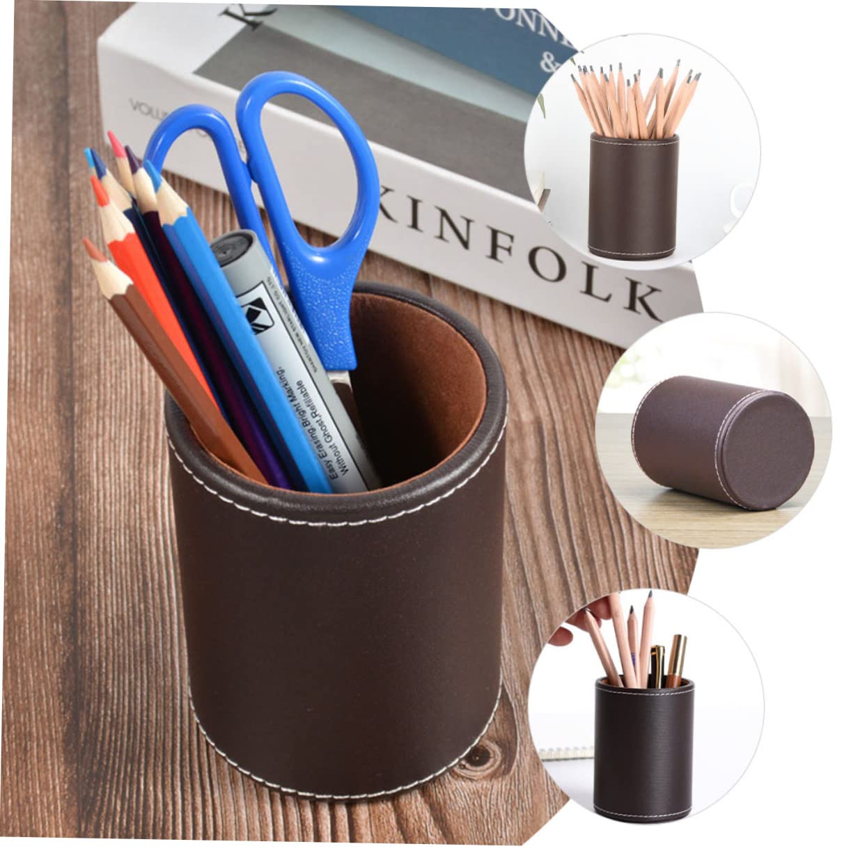 SHINEOFI Portalápices De Cuero De 3 Piezas Accesorio De Escritorio Multiusos Para Oficina Estudio Y Hogar.