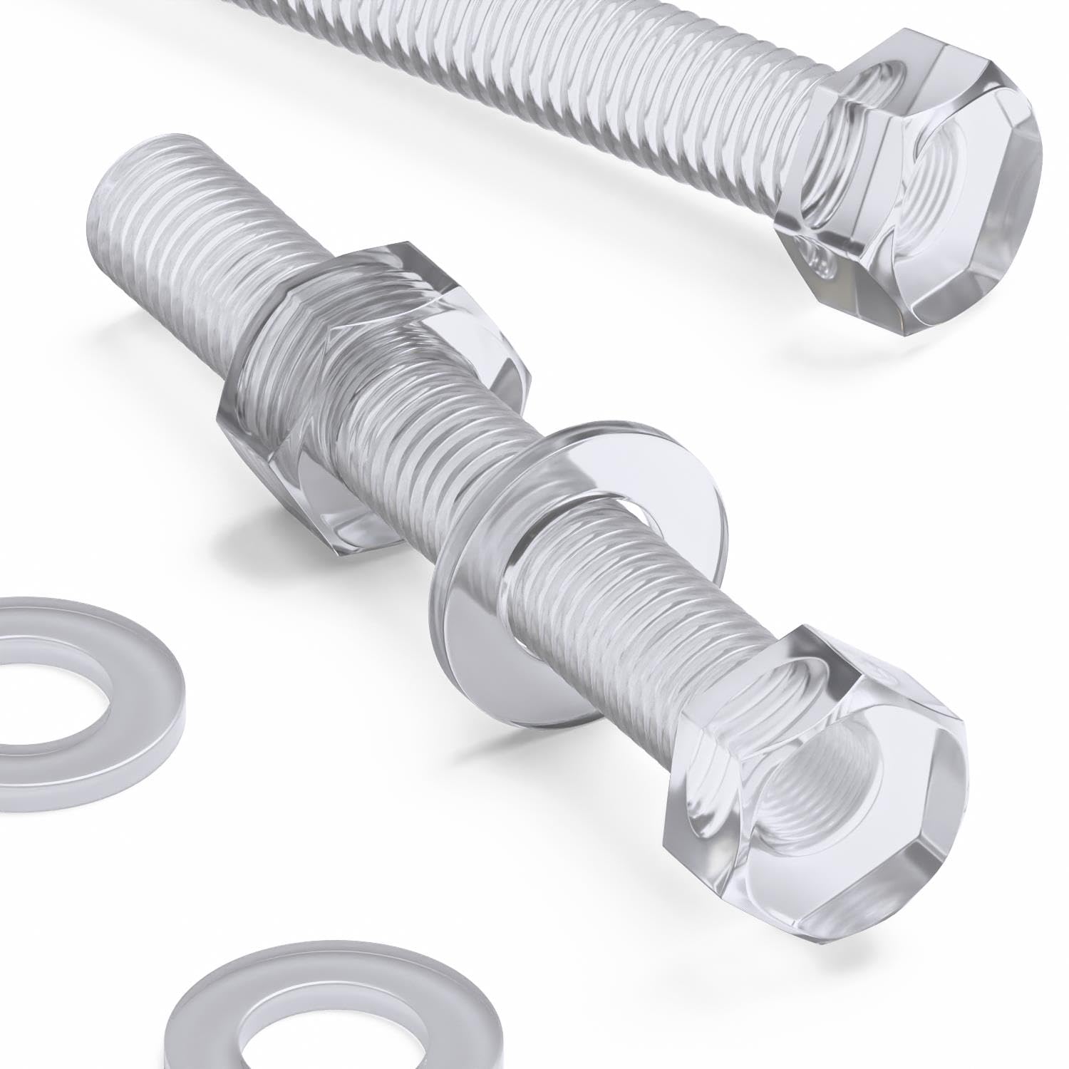Pack of 30 Transparent Clear Plastic Acrylic M8x60mm Nuts & Bolts