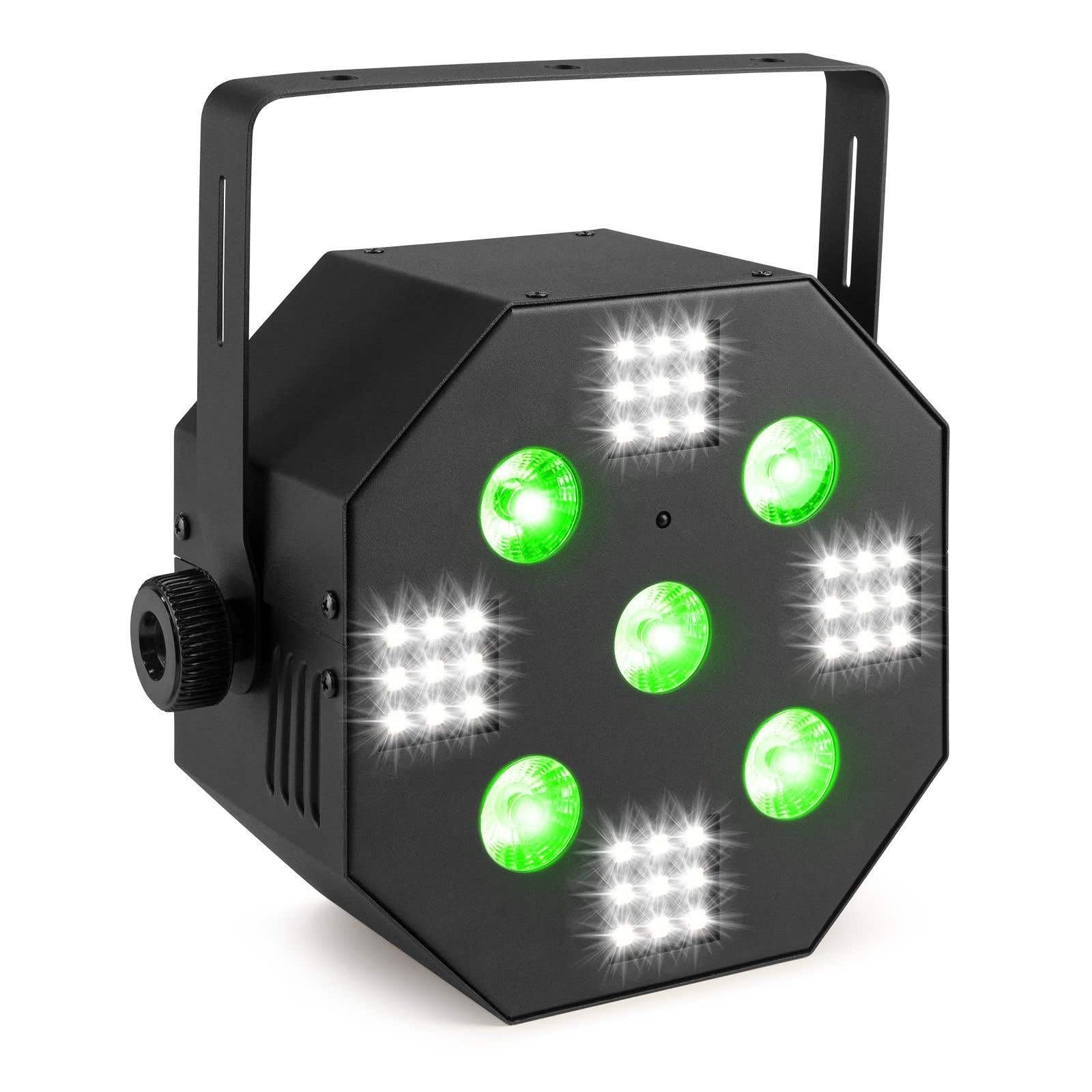 BeamZ MULTIACE2 Jeu de Lumière 2 en 1 RGB - Projecteur UV et Stroboscope, Mode Automatique & Détection du Son, Télécommande, DMX, Idéal pour vos Soirées d'Anniversaires, DJ Mobiles, Bars