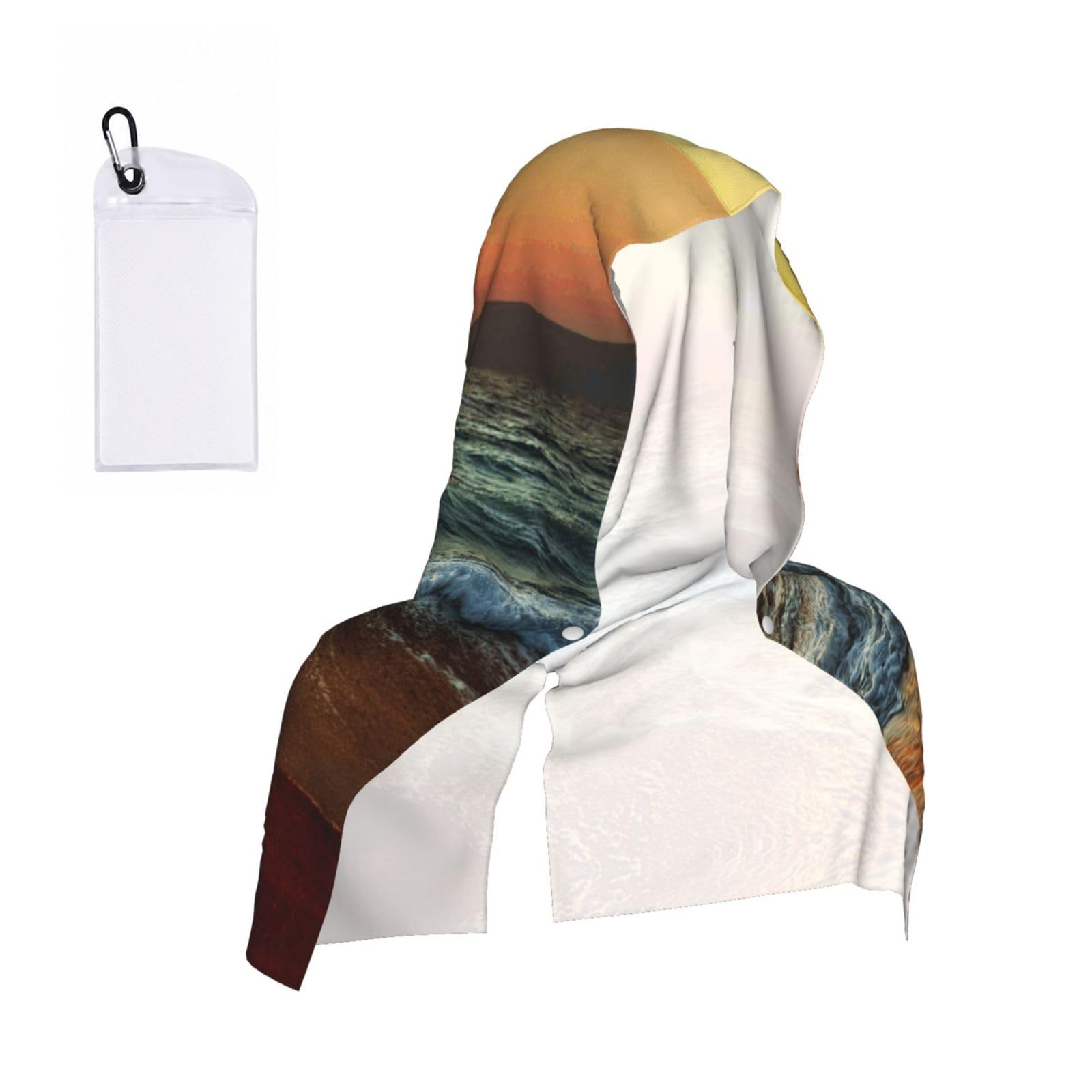 WXWJSHMGC Waves Sunset Print Cooling Hoodie Towel, Cooling Towels For Neck And Face Sun Protection Instant Cool Hoodie(Sport/Camping/Work Out/Hot Weather)