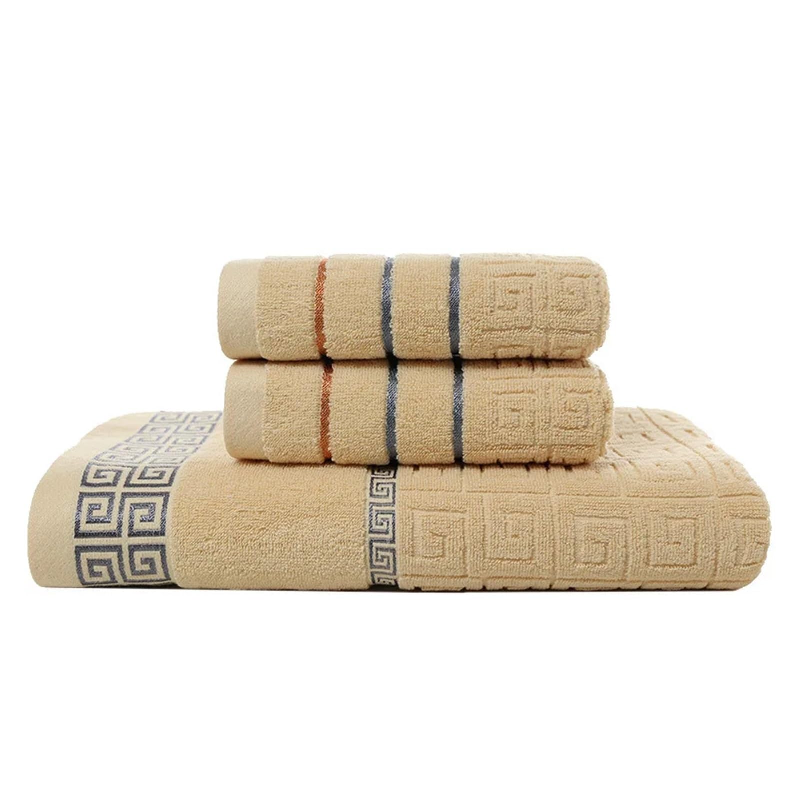 Juego de 3 uds. De Toallas de baño 100% de algodón, Juego de Toallas de baño Bordadas de Lujo, 1 Uds. De 70x140cm, 2 uds. De 35x75cm, Toallas multifunción de Secado rápido(Dots Light Brown)