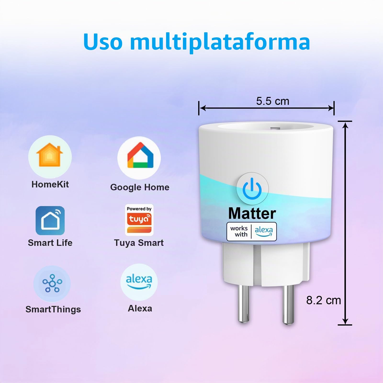 ANTELA Enchufe Inteligente Matter 16A 3680W Compatibles con(Apple Home, Alexa, Google Home y SmartThings), Monitor de Energía, Horarios y Temporizadores,APP Smart Life/Tuya,Wifi 2.4GHz,4PCs
