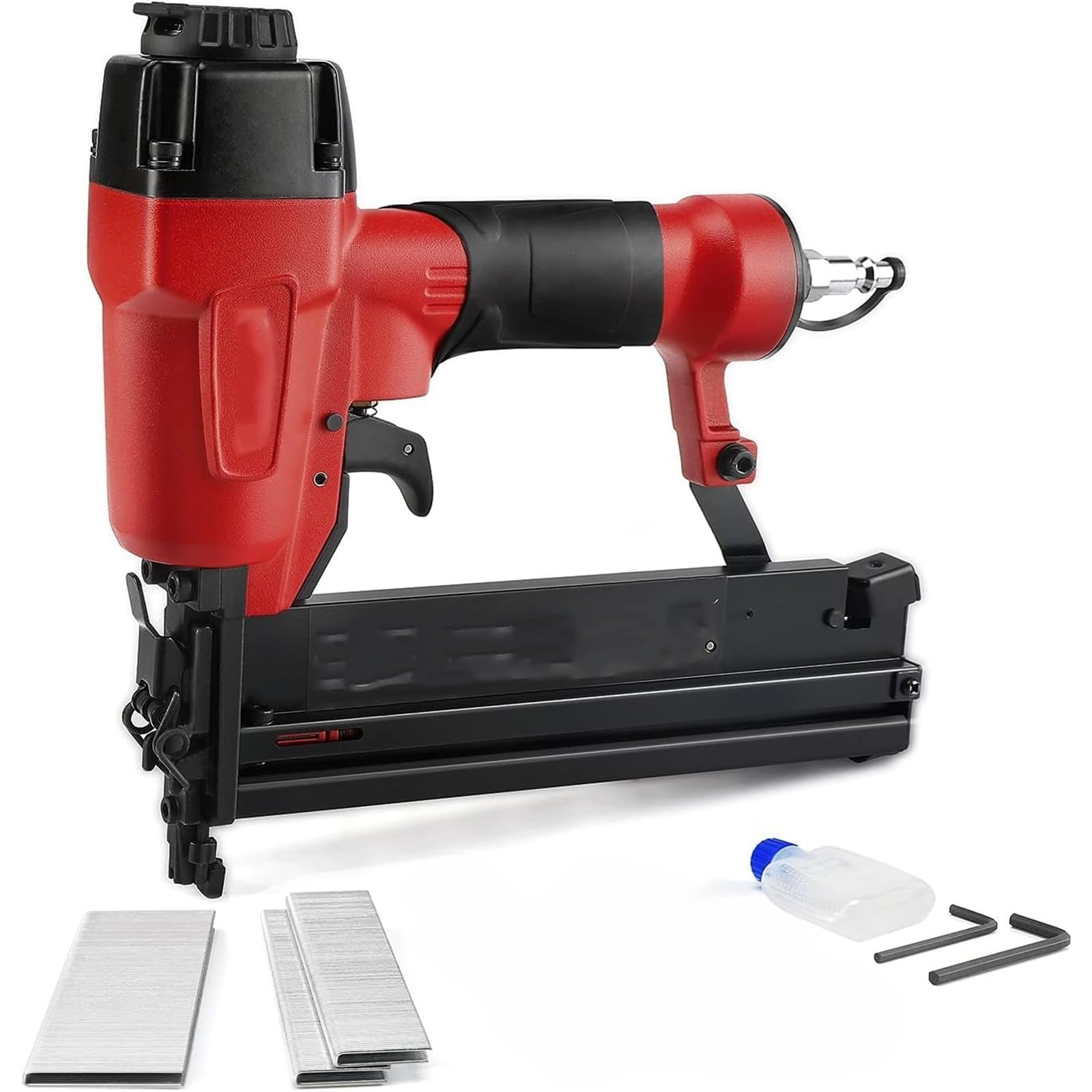 Pneumatic 18 GA, 2 in 1 Nail Gun and Crown Stapler, with 3000pcs Nails/ 3000pcs Staples, for Carpentry, DIY Project, Woodworking