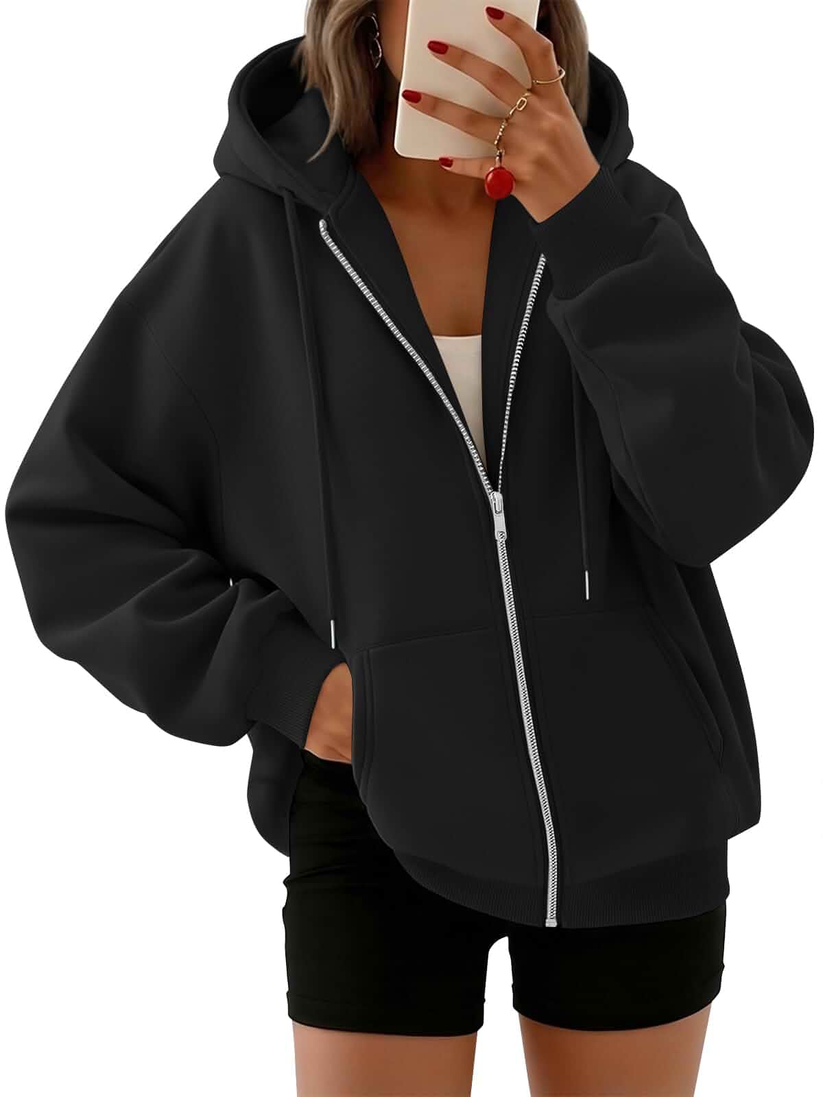 Trendy Queen Womens Oversized Zip Up Hoodies Y2K Fall Sweatshirts 2026 Cute Fashion Lightweight Jacket with Pockets, Casual Fall Outfits, Cozy Winter Coats, Everyday Layering and Travel Clothes
