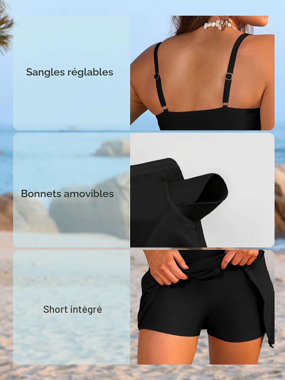 SHEKINI Maillot de Bain Deux Pièces Femme Push Up Ensemble Bikini Set Taille Haute Jupe de Bain Chic Élégant 2 Pièces Tankini Beachwear Été