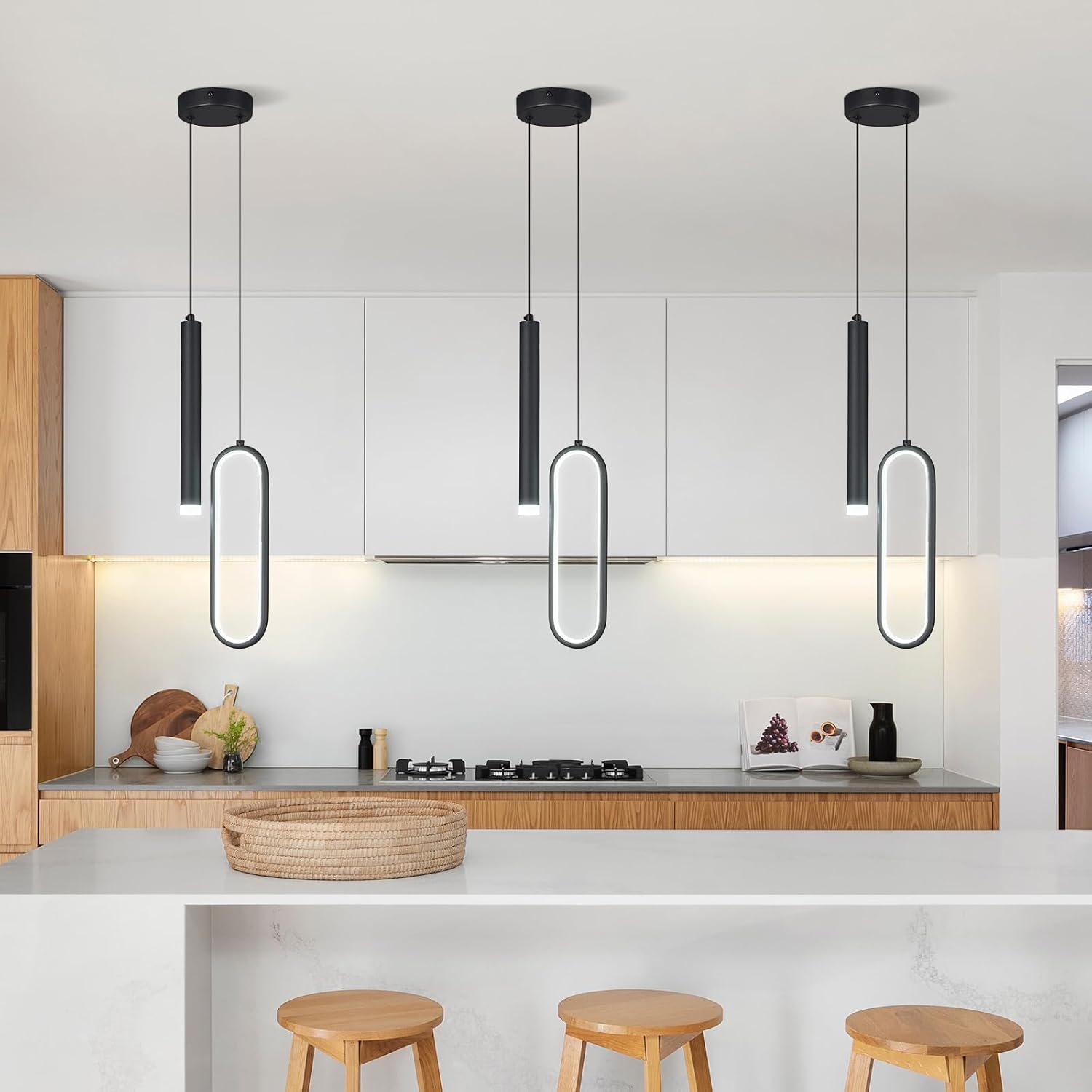 Modern Pendant Lights Black LED Pendant Light Kitchen Island Pendant Hanging Pendant Lighting for Living Room Hallway Bedroom Dining Room Bar Staircase