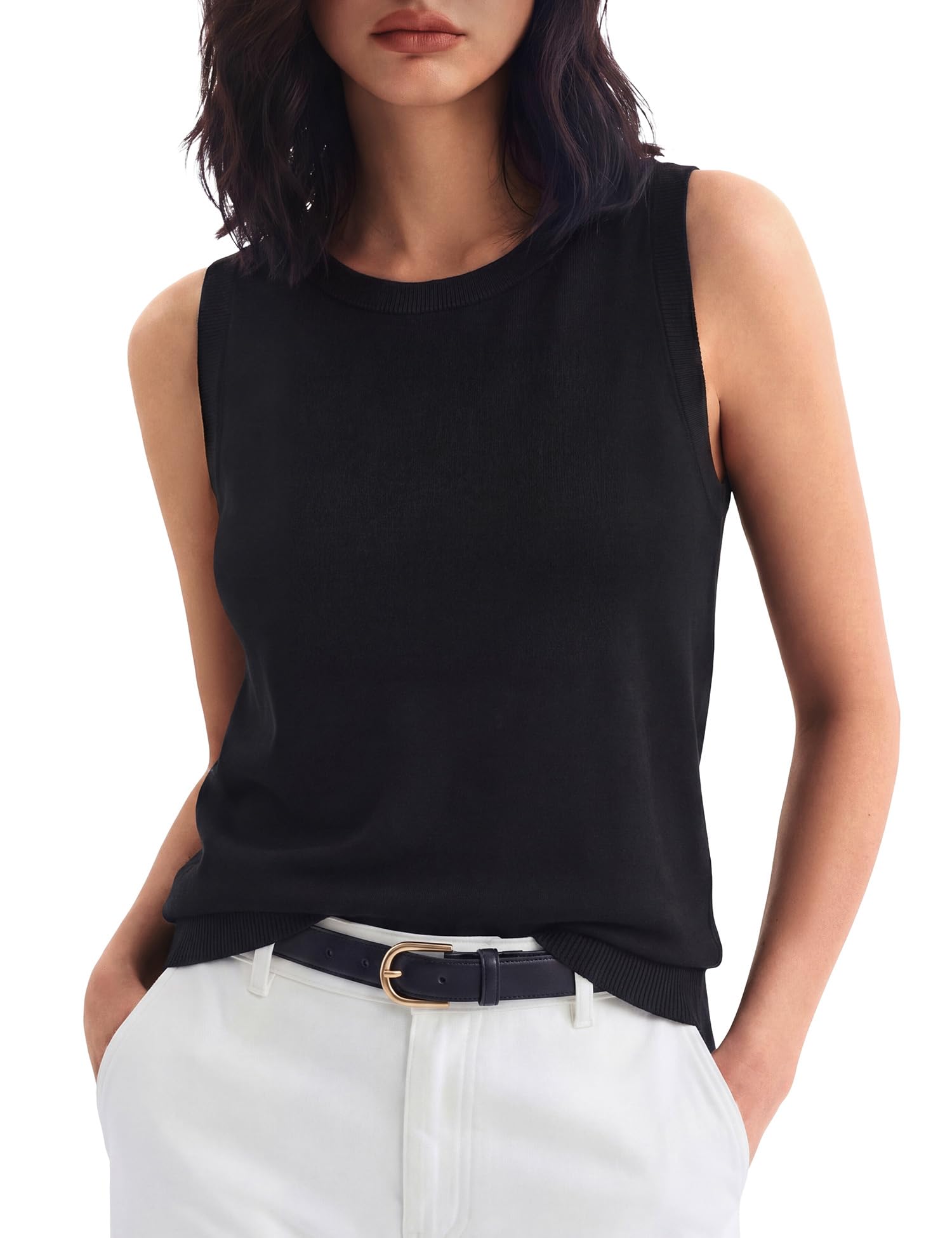 C202 Black Tank Top for Women Sleeveless Loose Fit Sweaters Business Casual Work Tops Lightweight Spring Sweater, Black Small