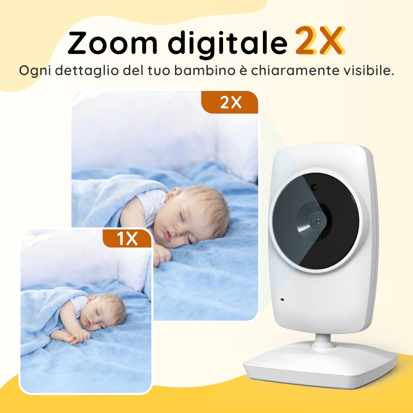 Babystar Babyphone con fotocamera, video da 3.2 pollici, visione notturna, monitoraggio della temperatura, modulo VOX a due vie, baby monitor da 2,4 GHz