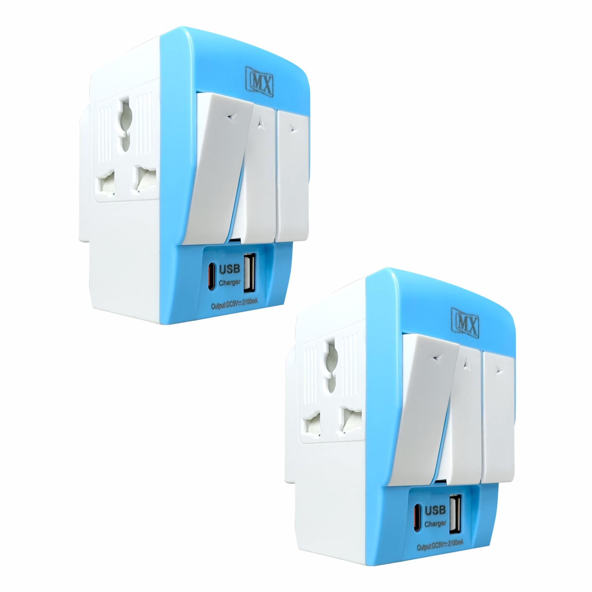 MX 3-Way Universal Multi Plug Adapter with USB & Type-C Charging Ports, 5A-250V Extension Board, Individual Switches & LED, Worldwide Socket – Type D Plug (Multicolor) Pack of 2-image-39