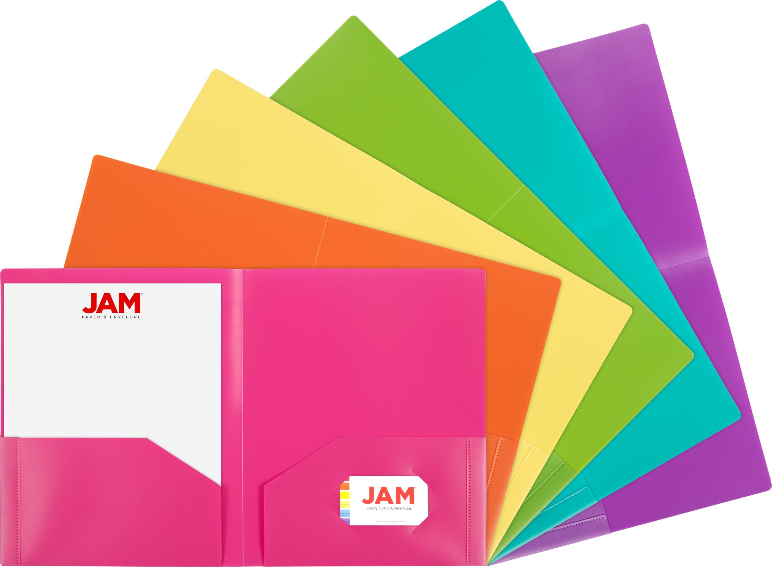 JAM PAPER Heavy Duty Plastic 2 Pocket Extra Tough School Folders - Assorted Fashion Colors - 6/Pack