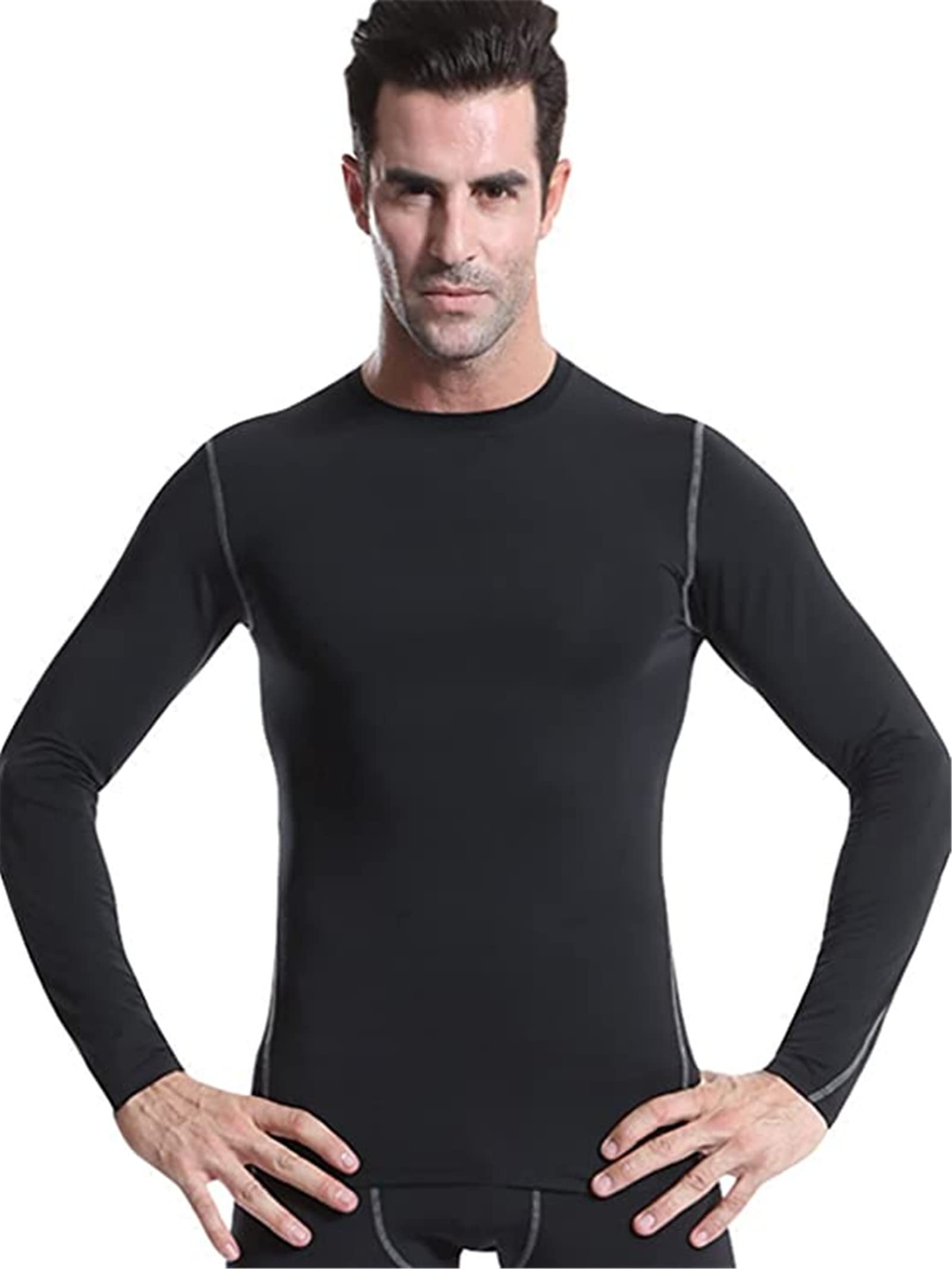 SANANG Pack de 3 Camisetas de Compresión para Hombre, Camisetas de Manga Larga de Secado Rápido para Correr