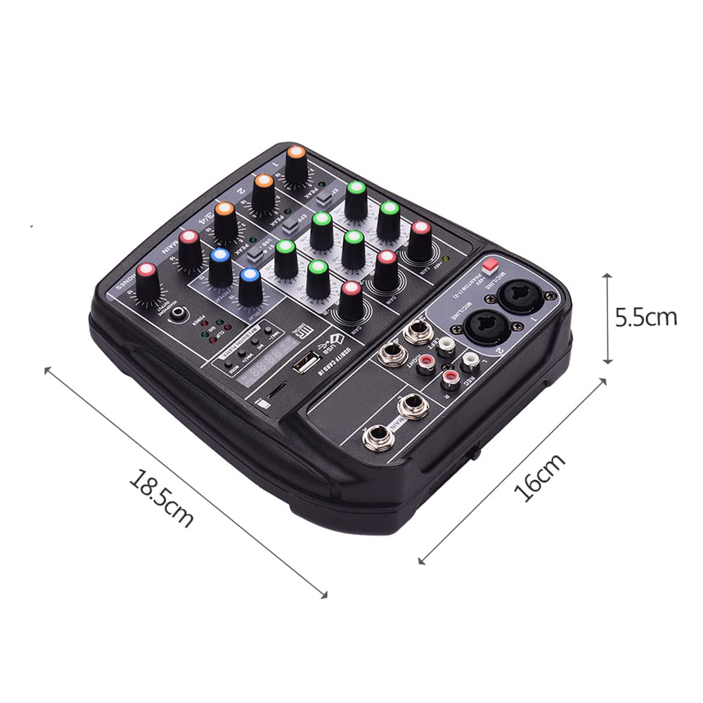 Mikser Audio Mikser Dźwięku Konsola Miksująca DJ 4-kanałowy Cyfrowy Audio Kompaktowa Konsola Miksująca BT MP3 Wejście USB Zasilanie Phantom 48 V do Nagrywania (Wtyczka UE)