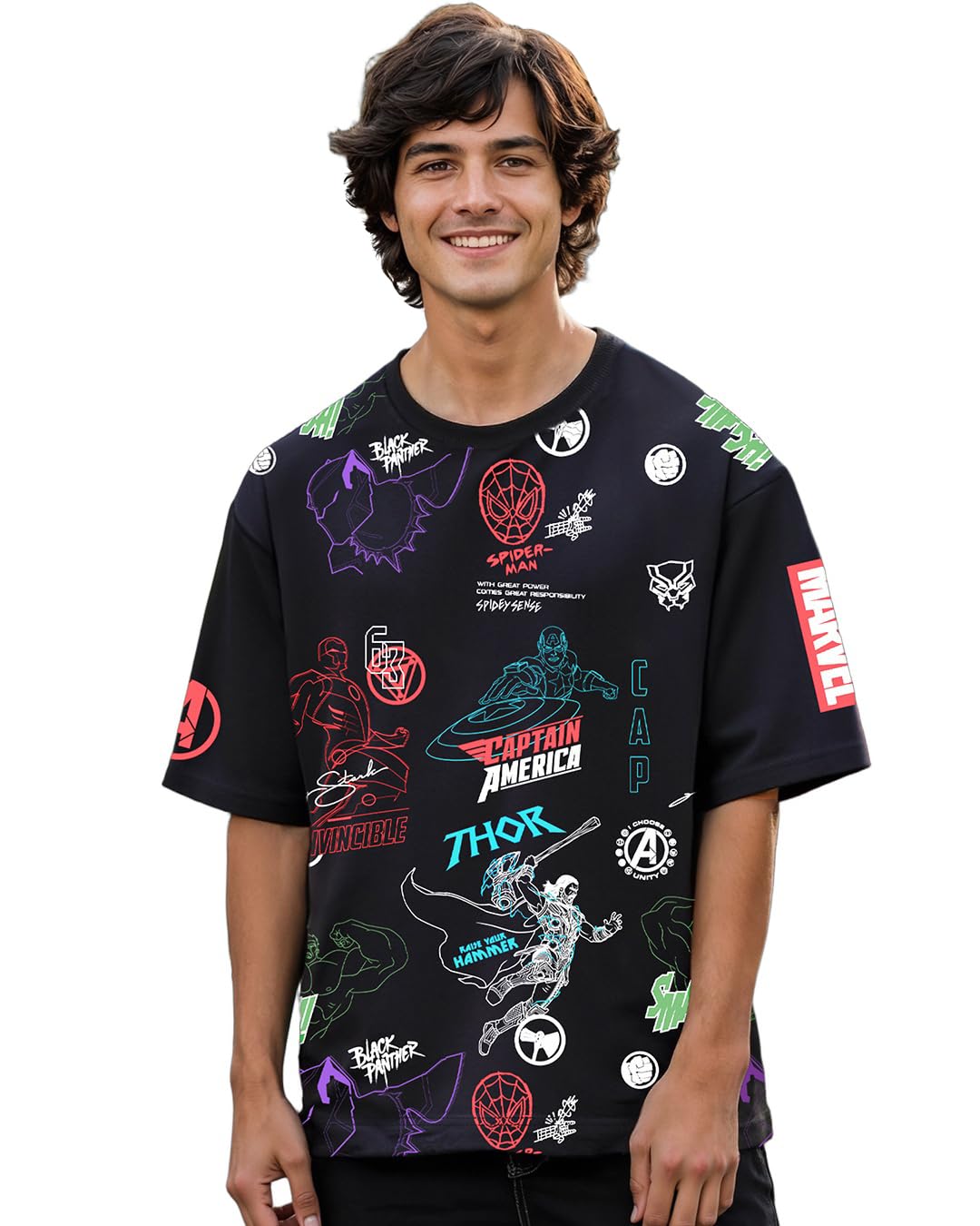 bewakoof Heavy Duty® 1.0 Official Marvel Merchandise Men's Polycotton Super Loose Fit Round Neck T-Shirt-picture-16